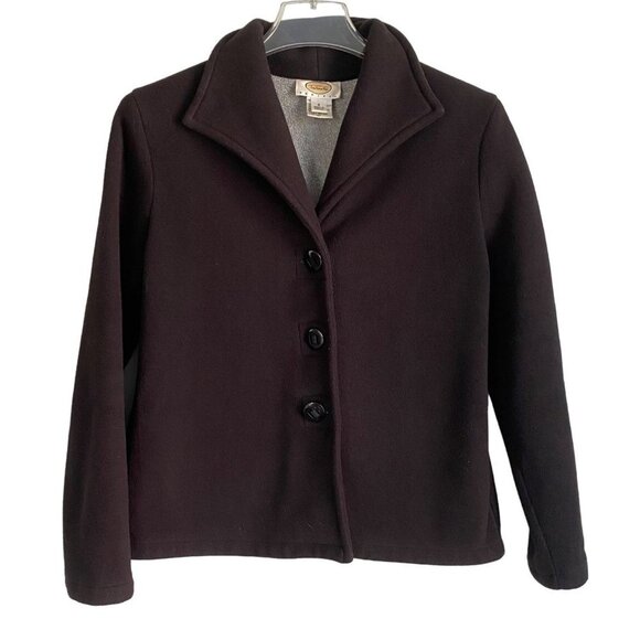 Talbots Petites 3 Button Front Black Fleece Jacket Coat Small - Picture 3 of 11
